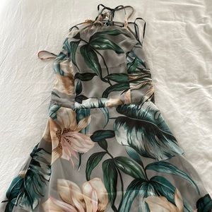 Lulus dress in a size small.  Tropical print gray, green, and peach.